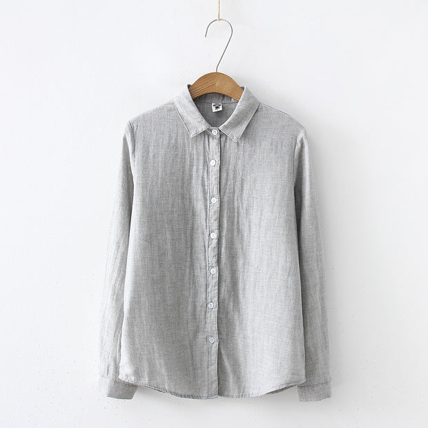 Double-layer Cotton Yarn Pure Color Skin-friendly Long-sleeved Shirt