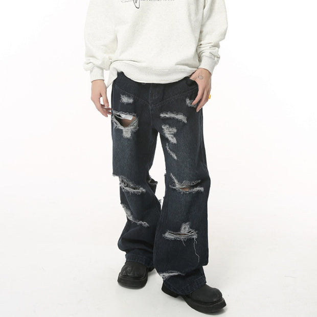 Men's Summer Retro Loose Hole High Street Hip Hop Jeans