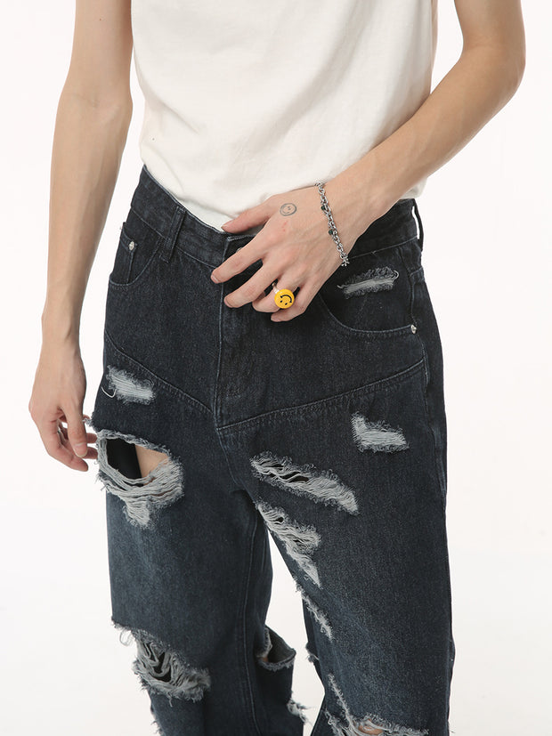 Men's Summer Retro Loose Hole High Street Hip Hop Jeans