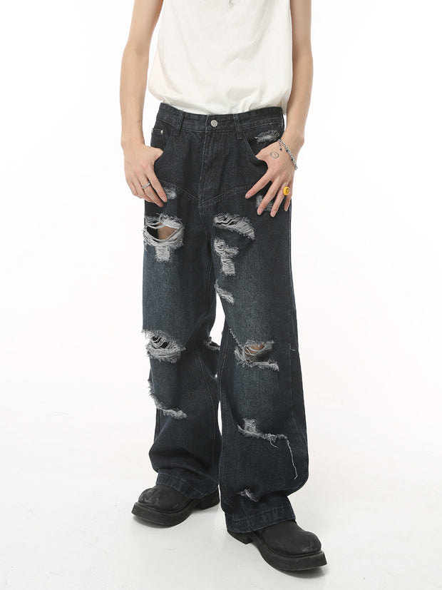 Men's Summer Retro Loose Hole High Street Hip Hop Jeans
