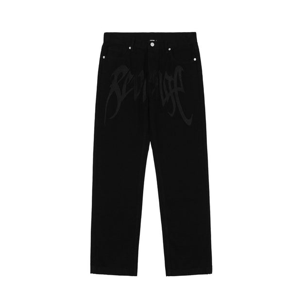 High Street American Retro Embroidered Letter High Waist Straight Hip Hop Loose Jeans