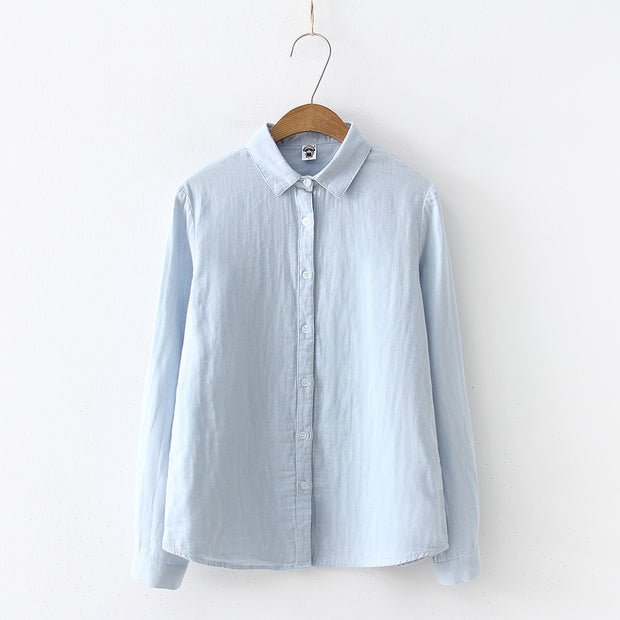 Double-layer Cotton Yarn Pure Color Skin-friendly Long-sleeved Shirt