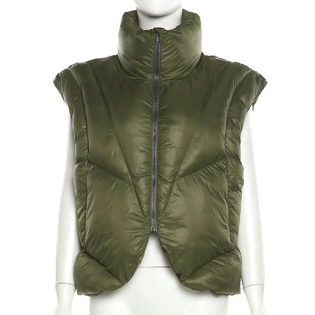 Fashion Stand Collar Solid Color Thickened Short Vest Cotton Coat