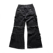 Multi-pocket Black Jeans Loose Drag