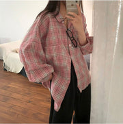 All-match Commute Lapel Plaid Shirt Loose Checked Shirt