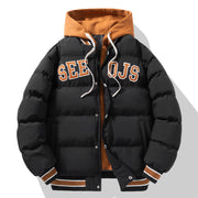 Fashion Letter Hooded Cotton Coat Winter Warm Solid Zipper Jacket For Men Teenagers Clothing