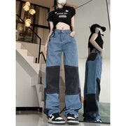 Hip Hop Color Contrast Patchwork Jeans High Waist