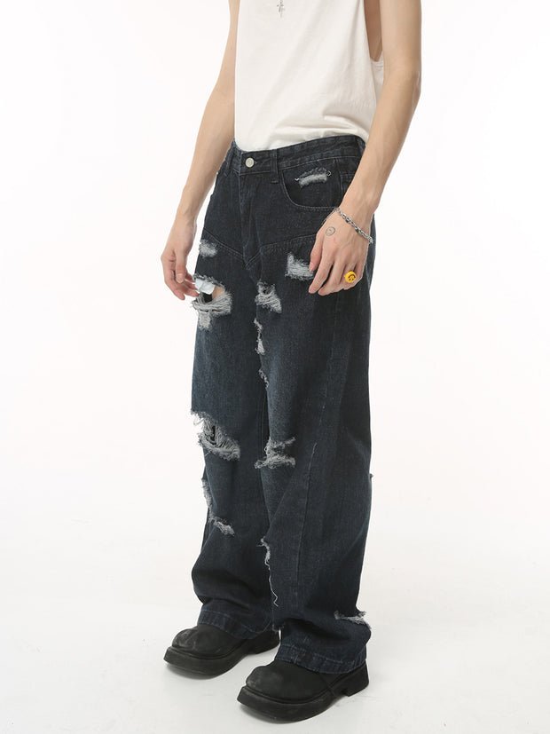 Men's Summer Retro Loose Hole High Street Hip Hop Jeans