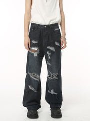 Men's Summer Retro Loose Hole High Street Hip Hop Jeans