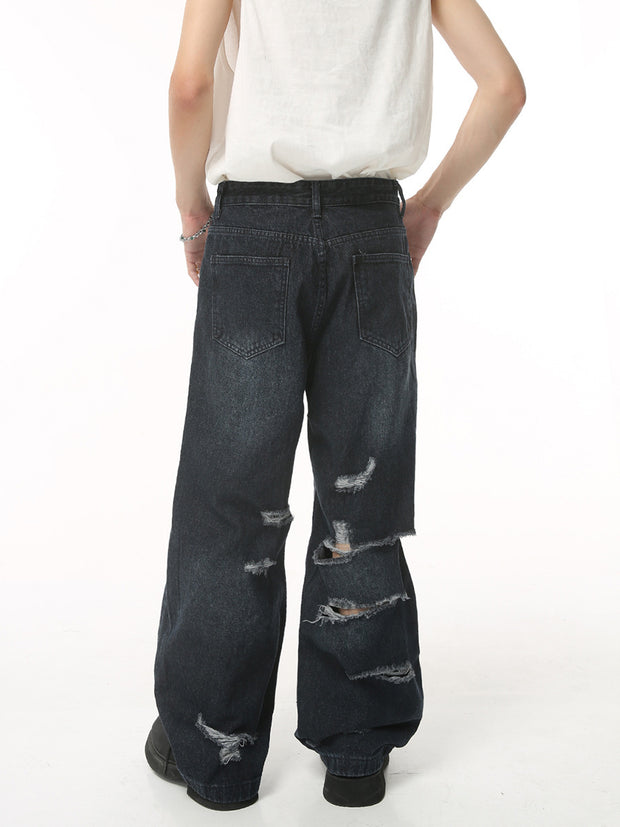 Men's Summer Retro Loose Hole High Street Hip Hop Jeans